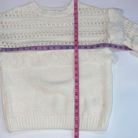 REVOLVE J.O.A. White Fringe Crewneck Long Sleeve Sweater Size Small - Picture 13 of 13